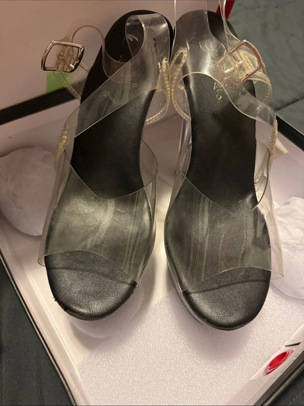 Clear Strap Black Platform Pleasers
